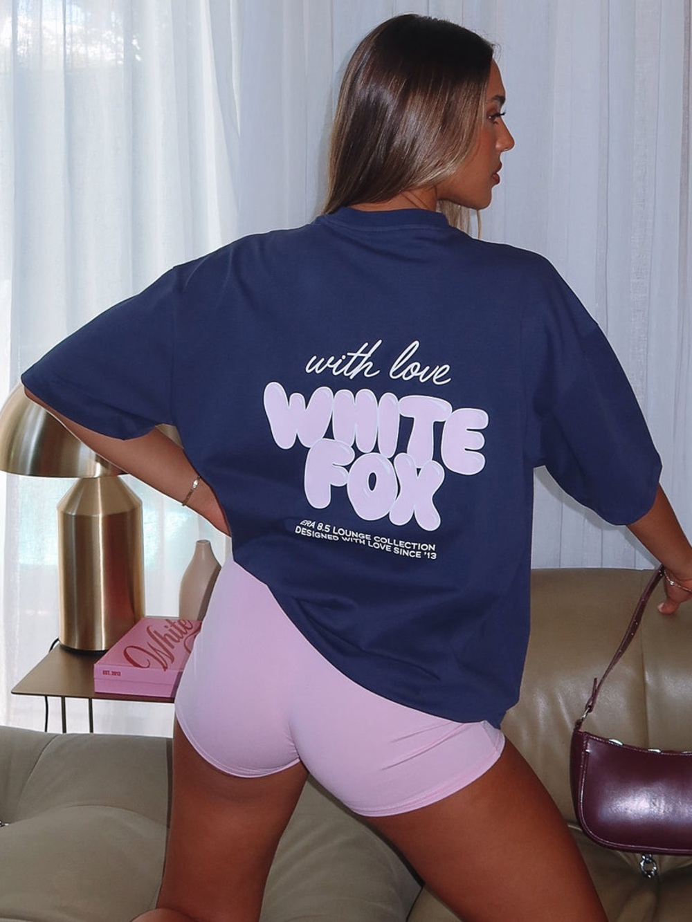 White Fox With Love Always Oversized Tee Navy